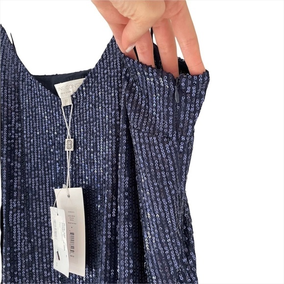 NWT Caroline Constas Koren Sequined Gathered Mini Slip Dress in Midnight Blue - Picture 10 of 13